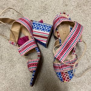 Schutz Emilen Embroidered Lace-Up Sandal